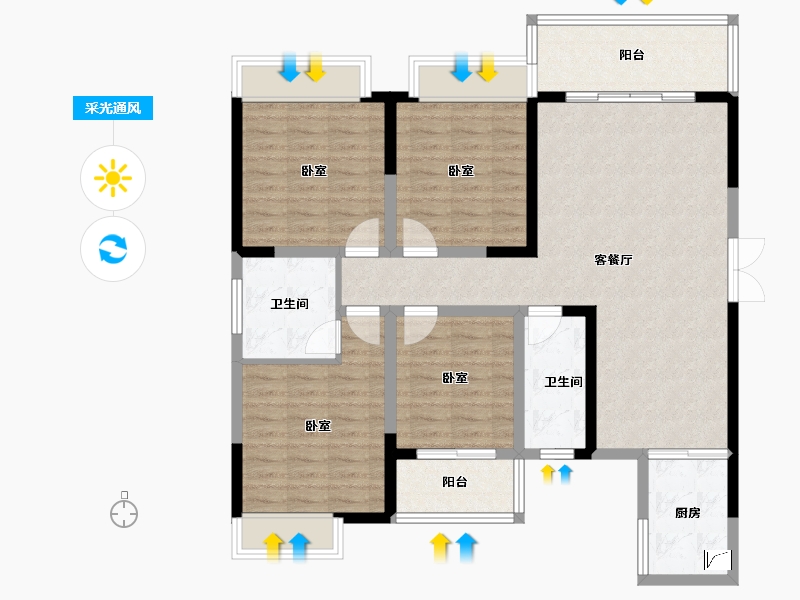 湖南省-娄底市-东城·幸福里-107.60-户型库-采光通风