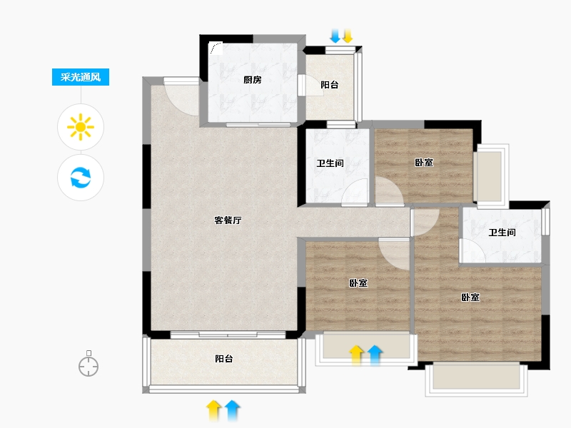 广东省-东莞市-恒大翡翠华庭-88.99-户型库-采光通风