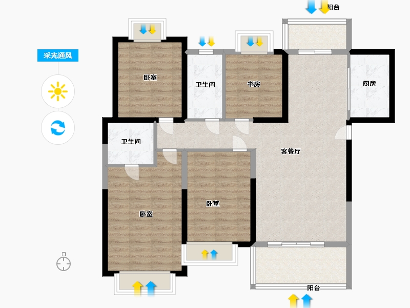 江西省-抚州市-东润学墅壹号-106.64-户型库-采光通风