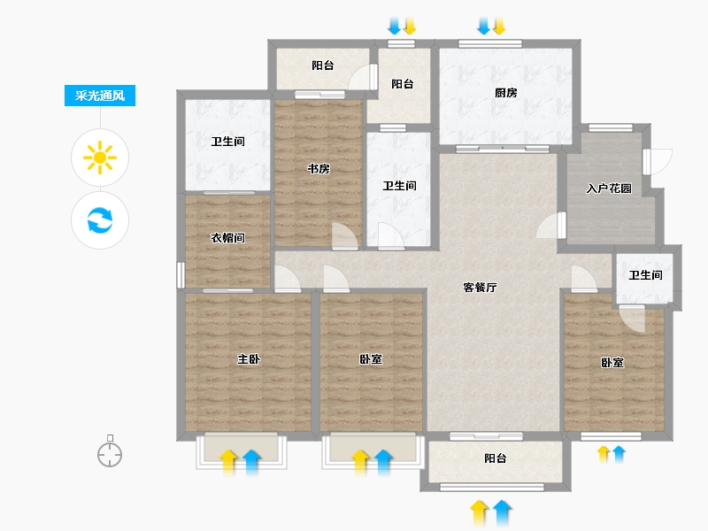 湖北省-武汉市-驿山高尔夫-146.08-户型库-采光通风