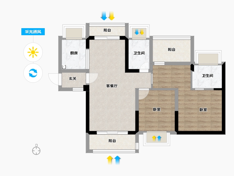 广东省-惠州市-颐安天朗名庭-70.67-户型库-采光通风