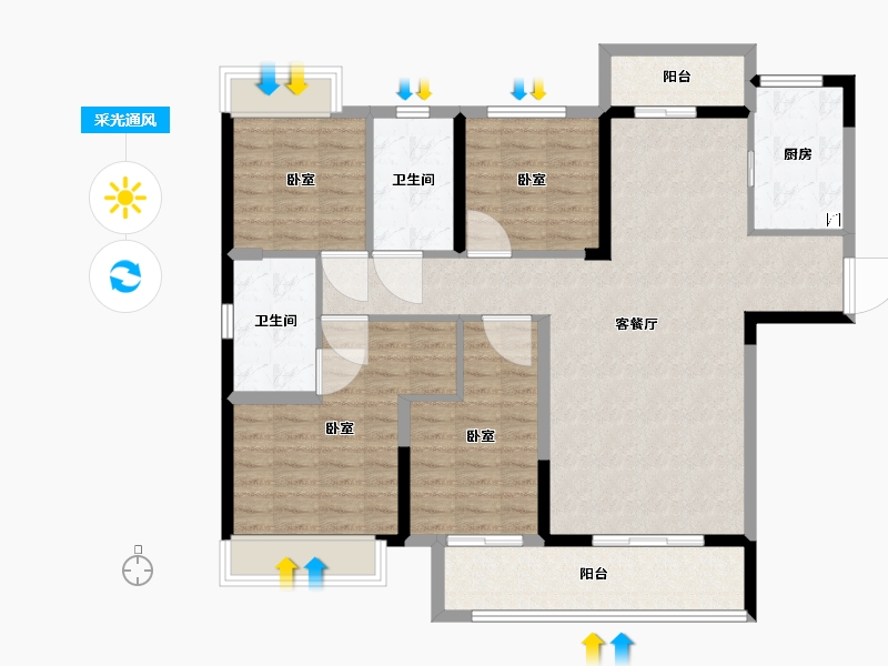 湖南省-长沙市-珠江四方印-114.00-户型库-采光通风