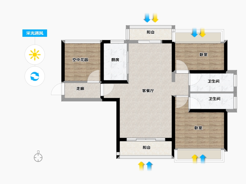 广东省-广州市-碧桂园海湾1号-88.01-户型库-采光通风