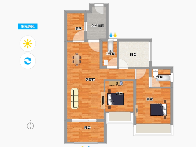 广东省-惠州市-三远大爱城-72.00-户型库-采光通风