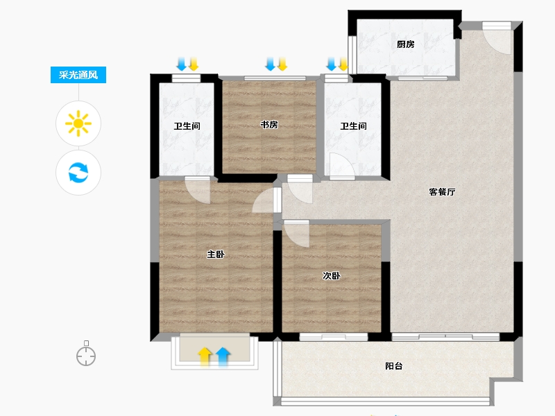 安徽省-宿州市-万成哈佛国际-95.00-户型库-采光通风