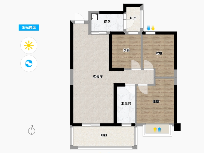 湖南省-常德市-城投·十里外滩-74.96-户型库-采光通风