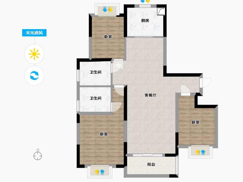 湖北省-武汉市-汉津阳光城-98.00-户型库-采光通风