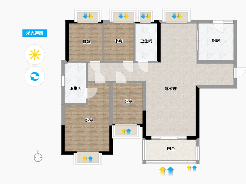 湖北省-武汉市-武汉恒大时代新城-97.57-户型库-采光通风