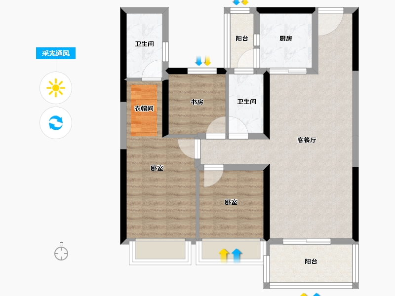 湖北省-孝感市-碧桂园新城华府-77.73-户型库-采光通风