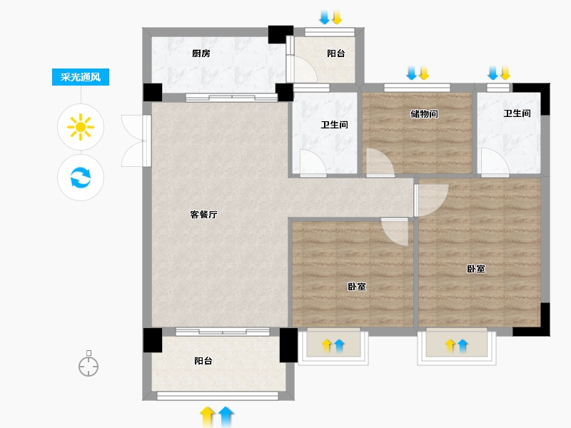 广东省-广州市-云峰学府南苑-89.14-户型库-采光通风