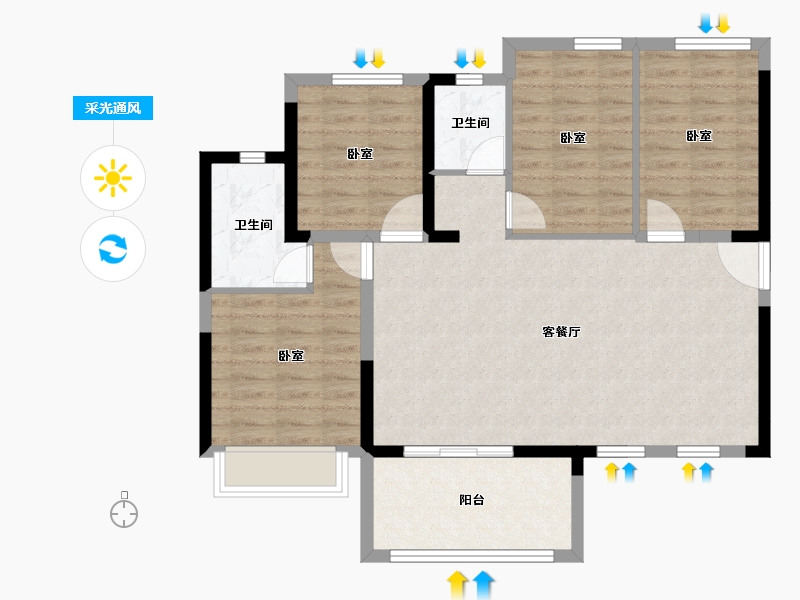 广东省-东莞市-卓越蔚蓝岸-93.23-户型库-采光通风