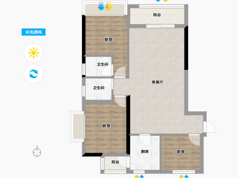 广东省-梅州市-梅州奥园集一广场-75.44-户型库-采光通风