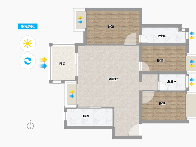 广东省-深圳市-华润置地公园九里花园住宅-78.01-户型库-采光通风