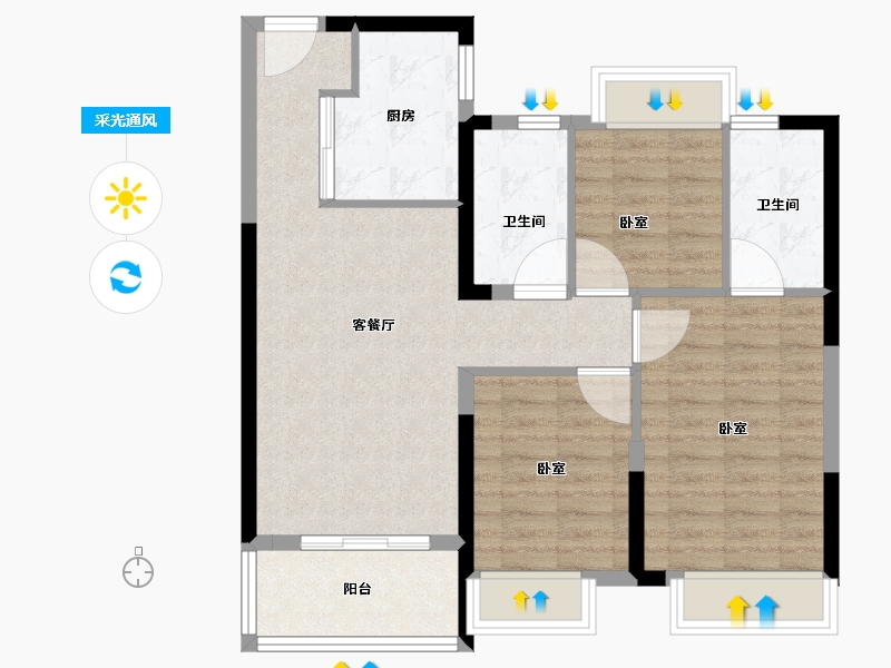 湖南省-长沙市-招商华发依云曦城-80.00-户型库-采光通风