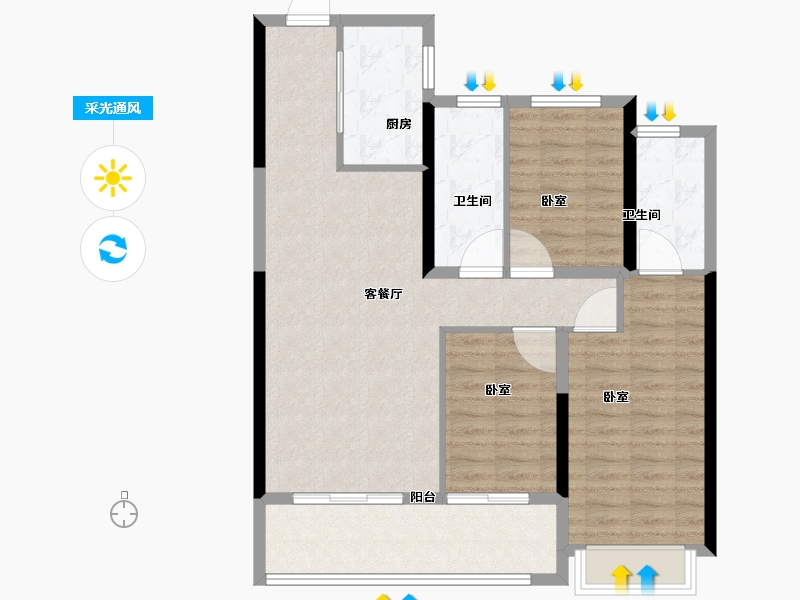 湖南省-长沙市-弘坤·东昇-94.00-户型库-采光通风