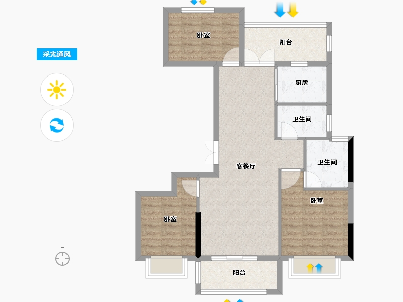 湖南省-长沙市-金基·芳华-81.45-户型库-采光通风