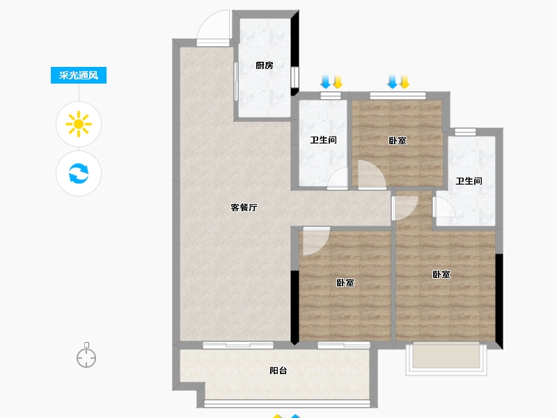 湖南省-长沙市-龙湖春江天玺-90.00-户型库-采光通风