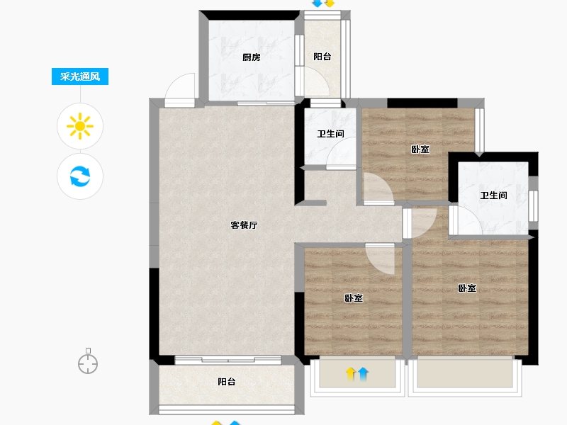 广东省-梅州市-梅花又一城-68.77-户型库-采光通风