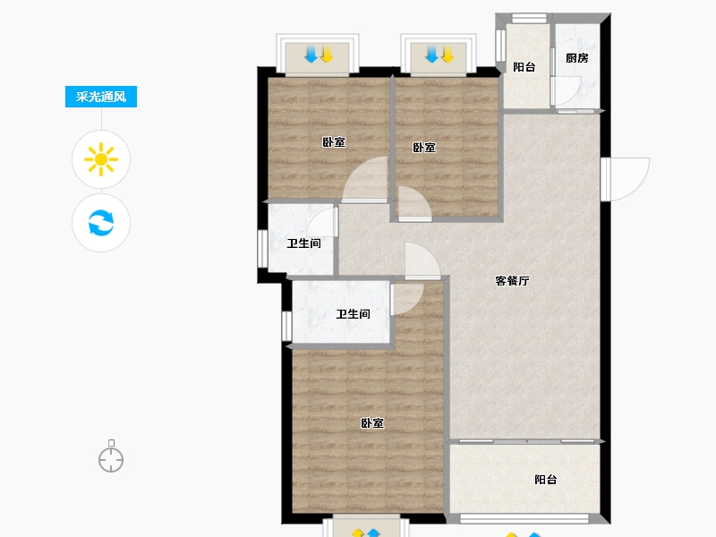 湖北省-咸宁市-璟湖世纪城-86.00-户型库-采光通风