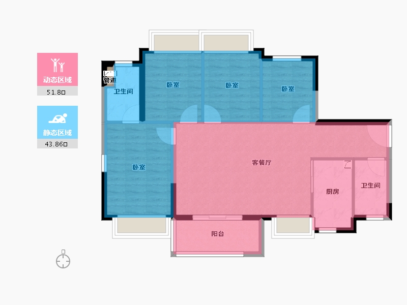 广东省-东莞市-万科珠江东岸-86.44-户型库-动静分区