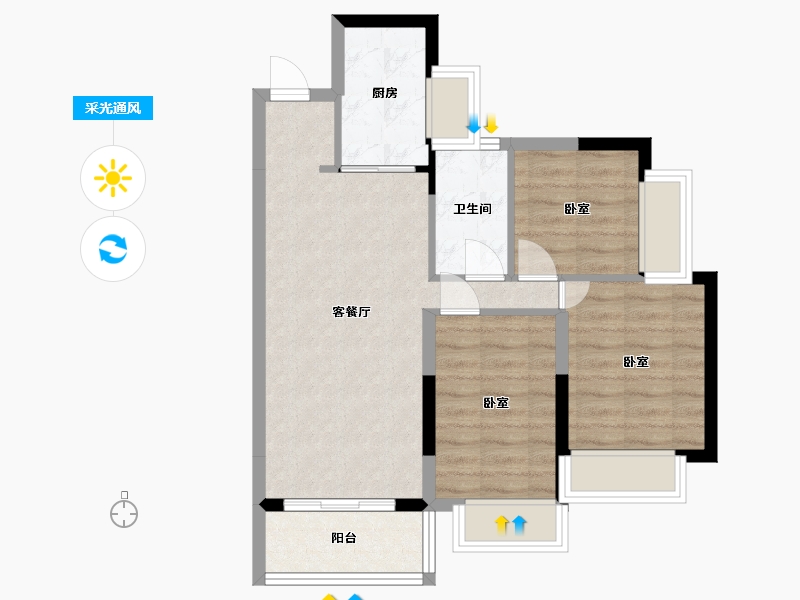 广东省-东莞市-碧桂园水岸星城-63.76-户型库-采光通风