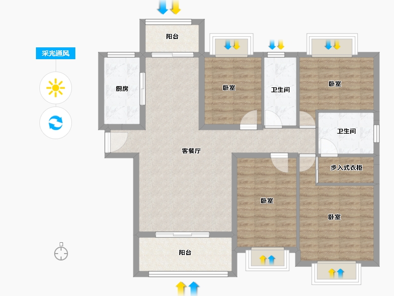 湖北省-咸宁市-始峰悦府-104.07-户型库-采光通风