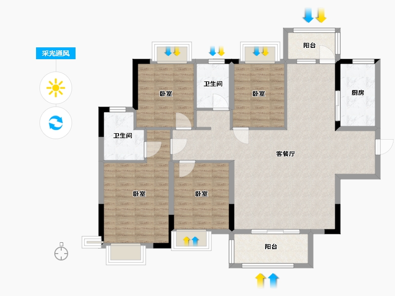 湖北省-咸宁市-璟湖世纪城-108.79-户型库-采光通风