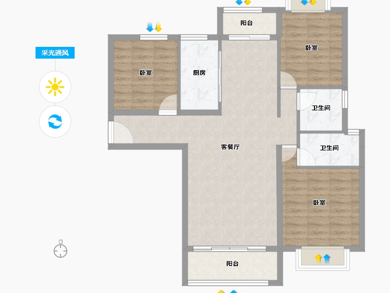 湖北省-咸宁市-始峰悦府-88.21-户型库-采光通风