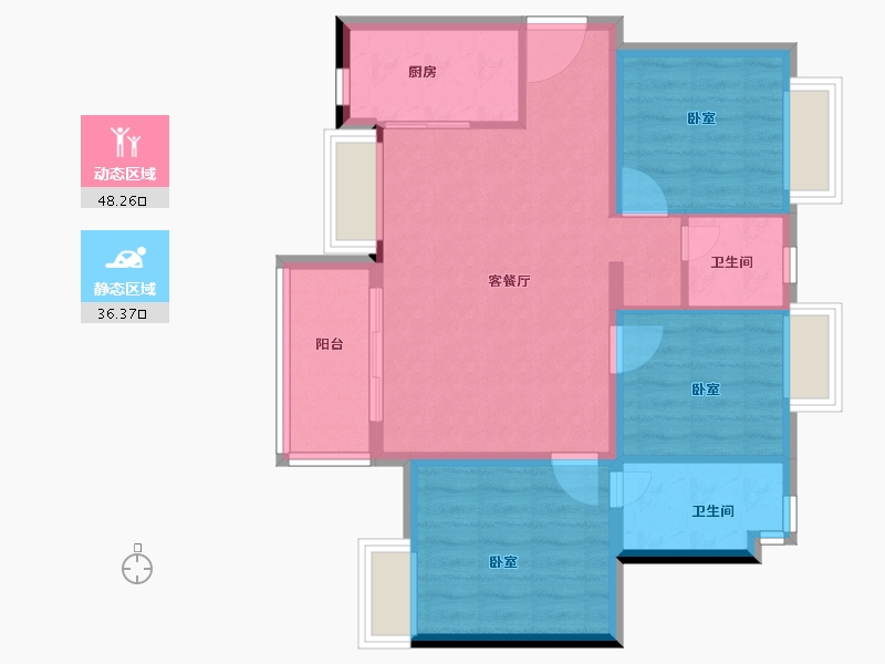 广东省-深圳市-华润置地公园九里花园住宅-76.00-户型库-动静分区