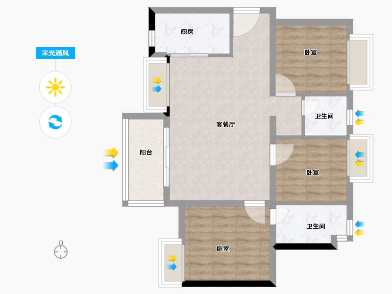 广东省-深圳市-华润置地公园九里花园住宅-76.00-户型库-采光通风