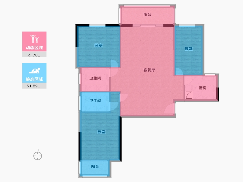 湖北省-咸宁市-鑫博桂苑-107.21-户型库-动静分区