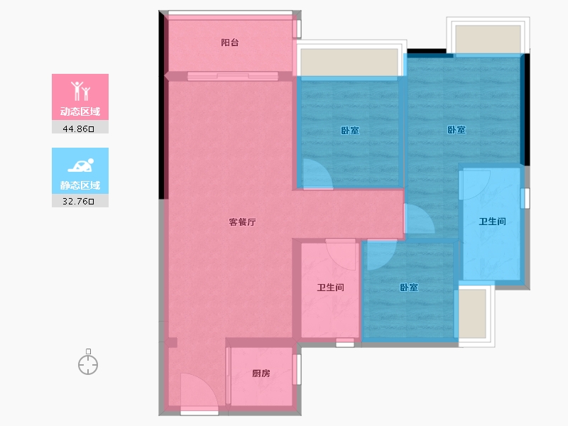 广东省-深圳市-华润置地公园九里花园住宅-68.93-户型库-动静分区