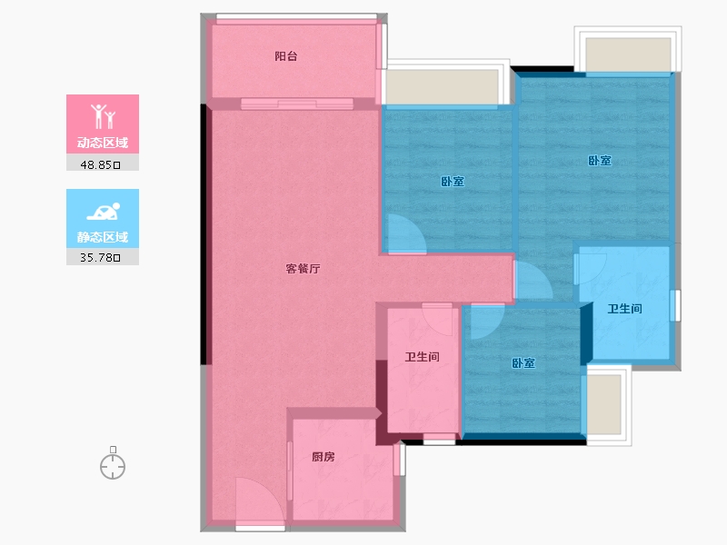 广东省-深圳市-华润置地公园九里花园住宅-76.00-户型库-动静分区