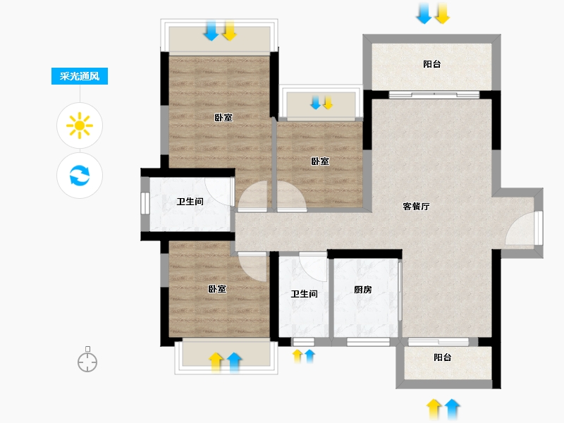 广东省-韶关市-云星钱隆誉园-77.00-户型库-采光通风