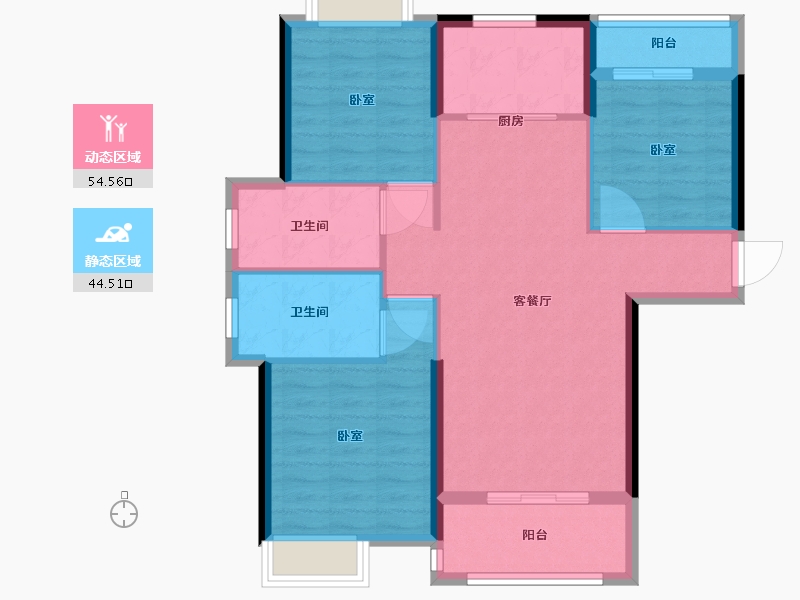 湖北省-武汉市-兰江公园里-89.43-户型库-动静分区