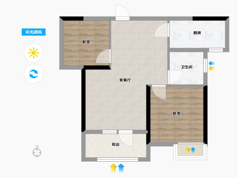 湖北省-武汉市-兰江公园里-61.00-户型库-采光通风