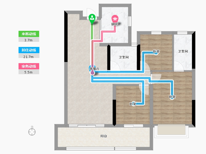 湖南省-长沙市-长龙湾-84.44-户型库-动静线