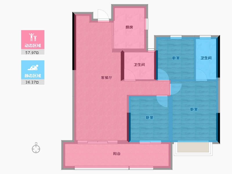 湖南省-长沙市-长龙湾-84.44-户型库-动静分区