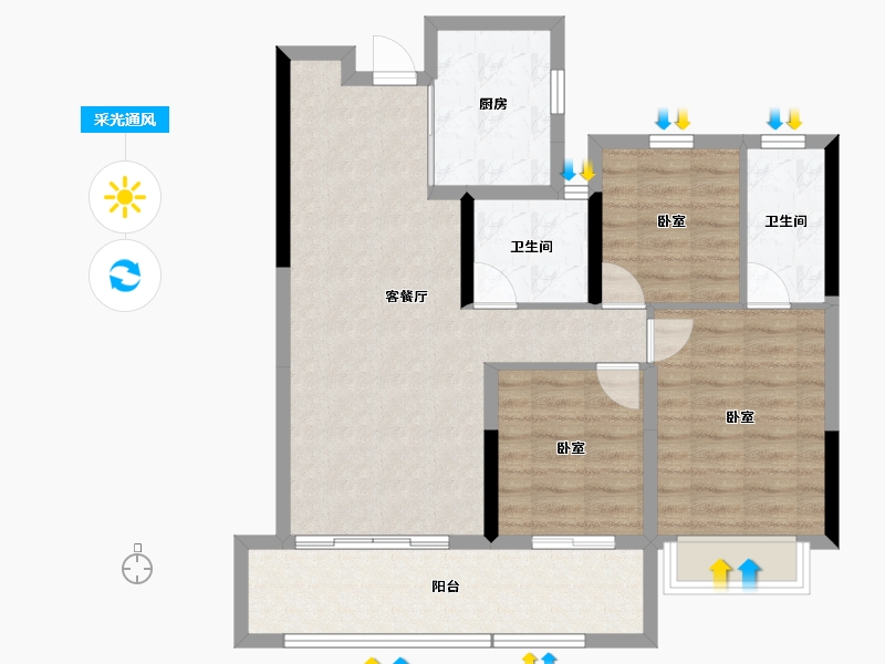 湖南省-长沙市-长龙湾-84.44-户型库-采光通风