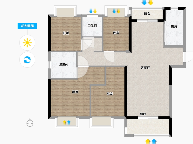 湖北省-武汉市-武地融创金麟壹号-112.38-户型库-采光通风