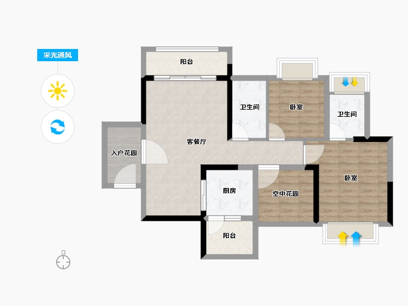 广东省-惠州市-碧桂园龙海壹号-85.55-户型库-采光通风