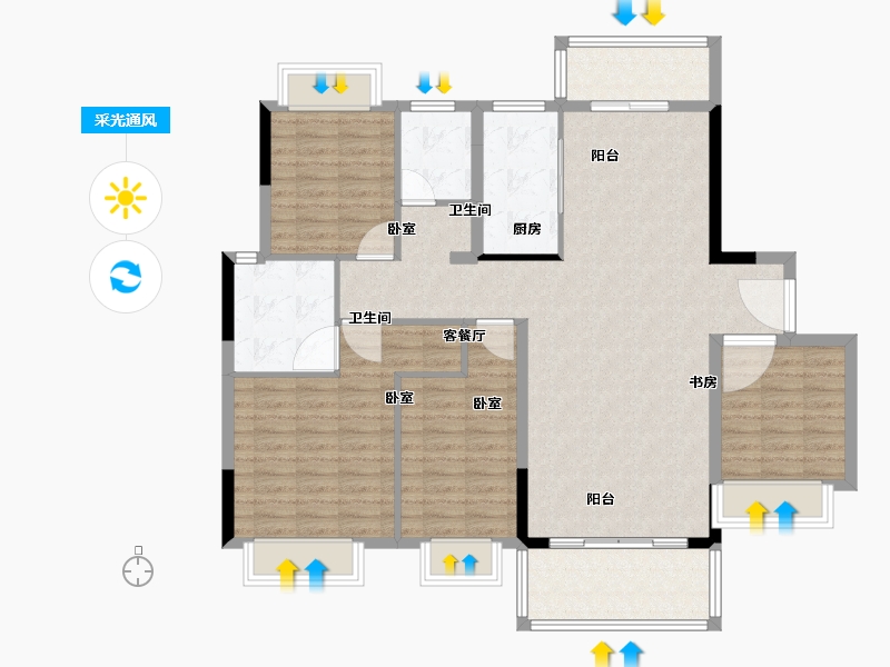 湖南省-长沙市-招商华发依云曦城-119.00-户型库-采光通风