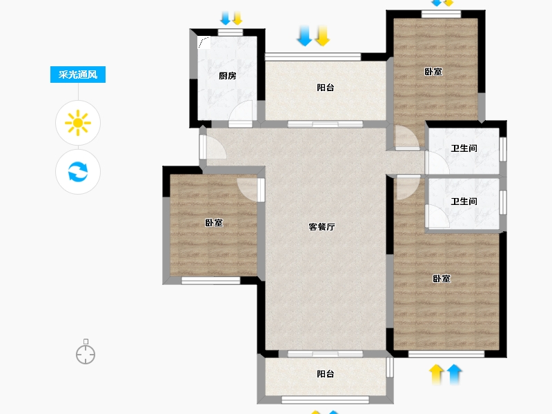 湖南省-长沙市-绿地新都会-94.48-户型库-采光通风