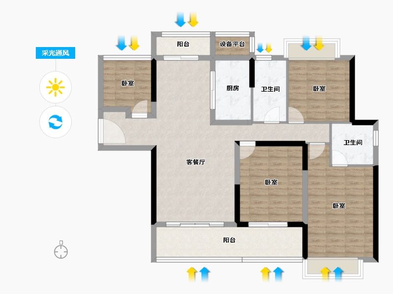 湖南省-长沙市-绿地V岛-116.83-户型库-采光通风