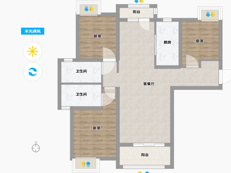 湖北省-武汉市-金地悦海湾-86.09-户型库-采光通风