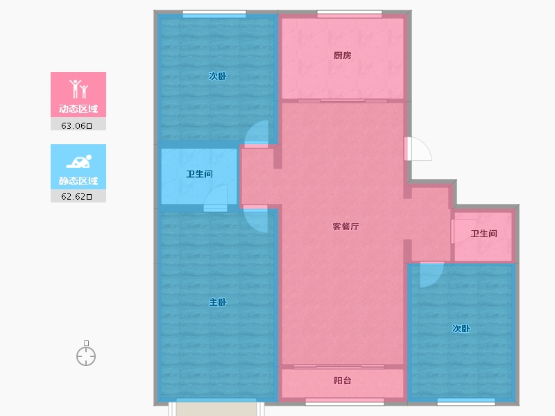 内蒙古自治区-鄂尔多斯市-梦圆时代-114.07-户型库-动静分区