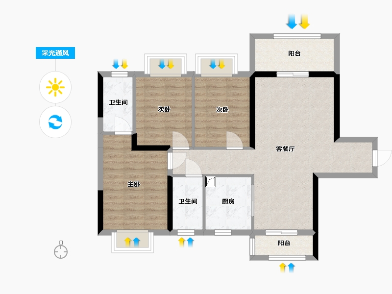 广西壮族自治区-柳州市-碧桂园城市之光-84.72-户型库-采光通风