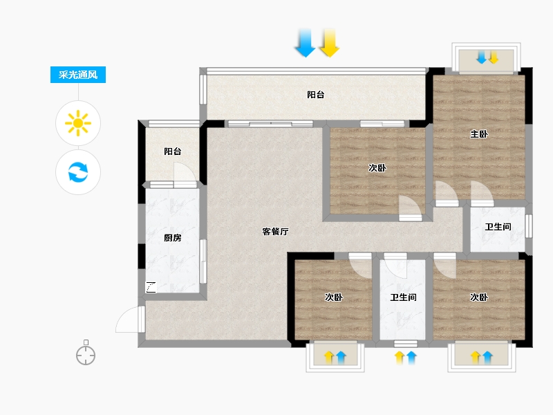 贵州省-安顺市-时鼎绿洲-104.55-户型库-采光通风