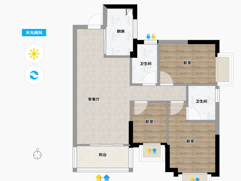 广东省-东莞市-正中峰璟湾-61.20-户型库-采光通风