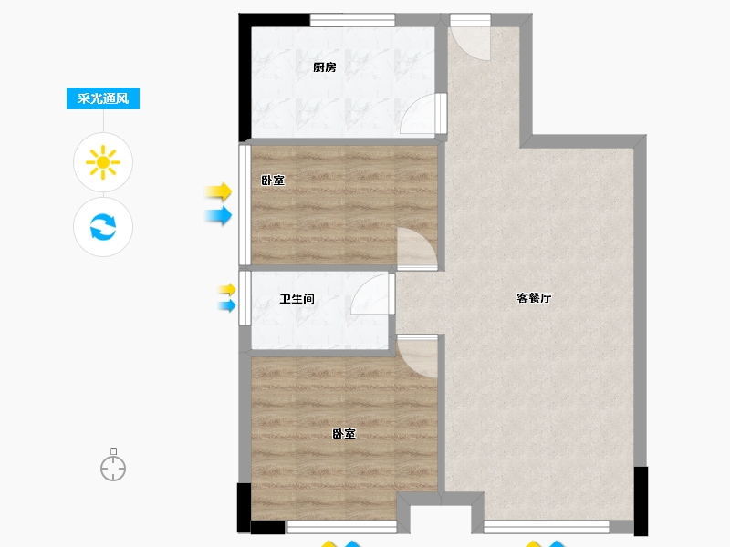 陕西省-西安市-荣民宫园美寓-63.43-户型库-采光通风